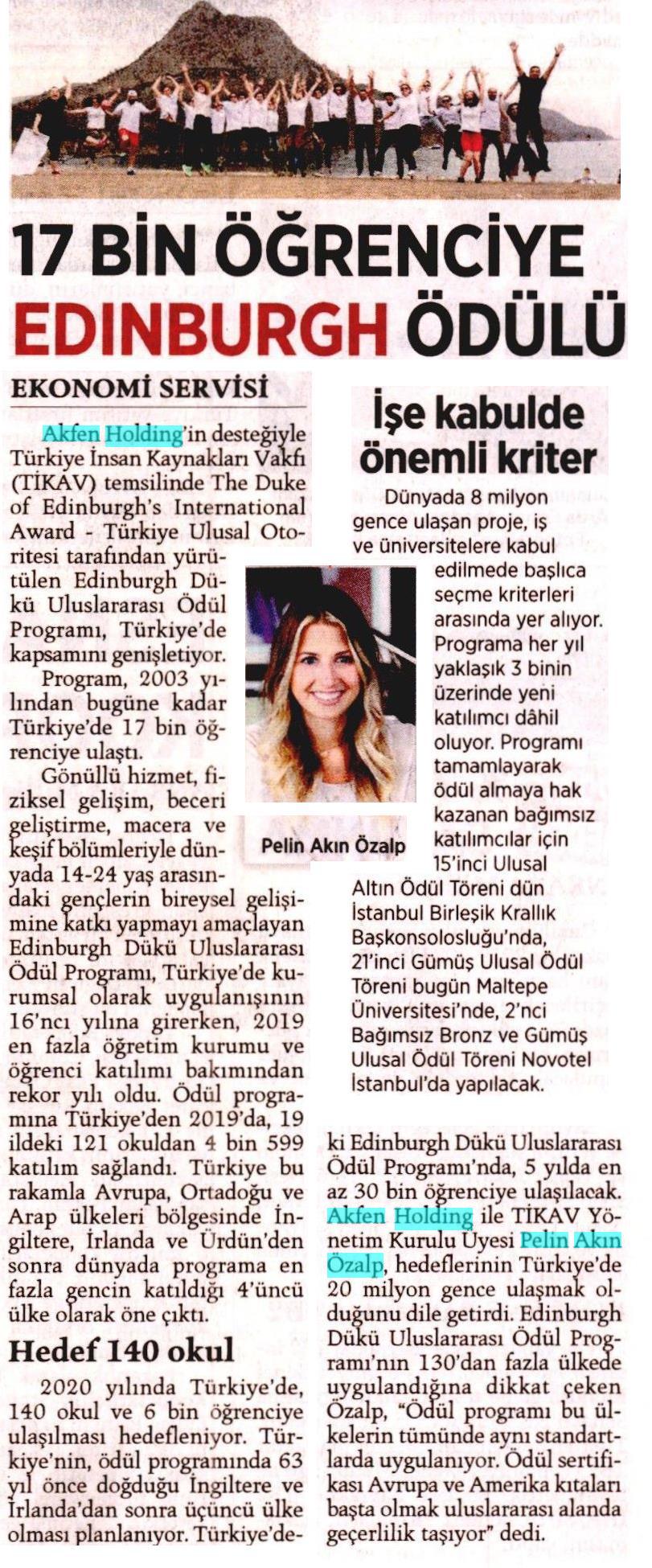 17 Bin Öğrenciye Edinburgh Ödülü